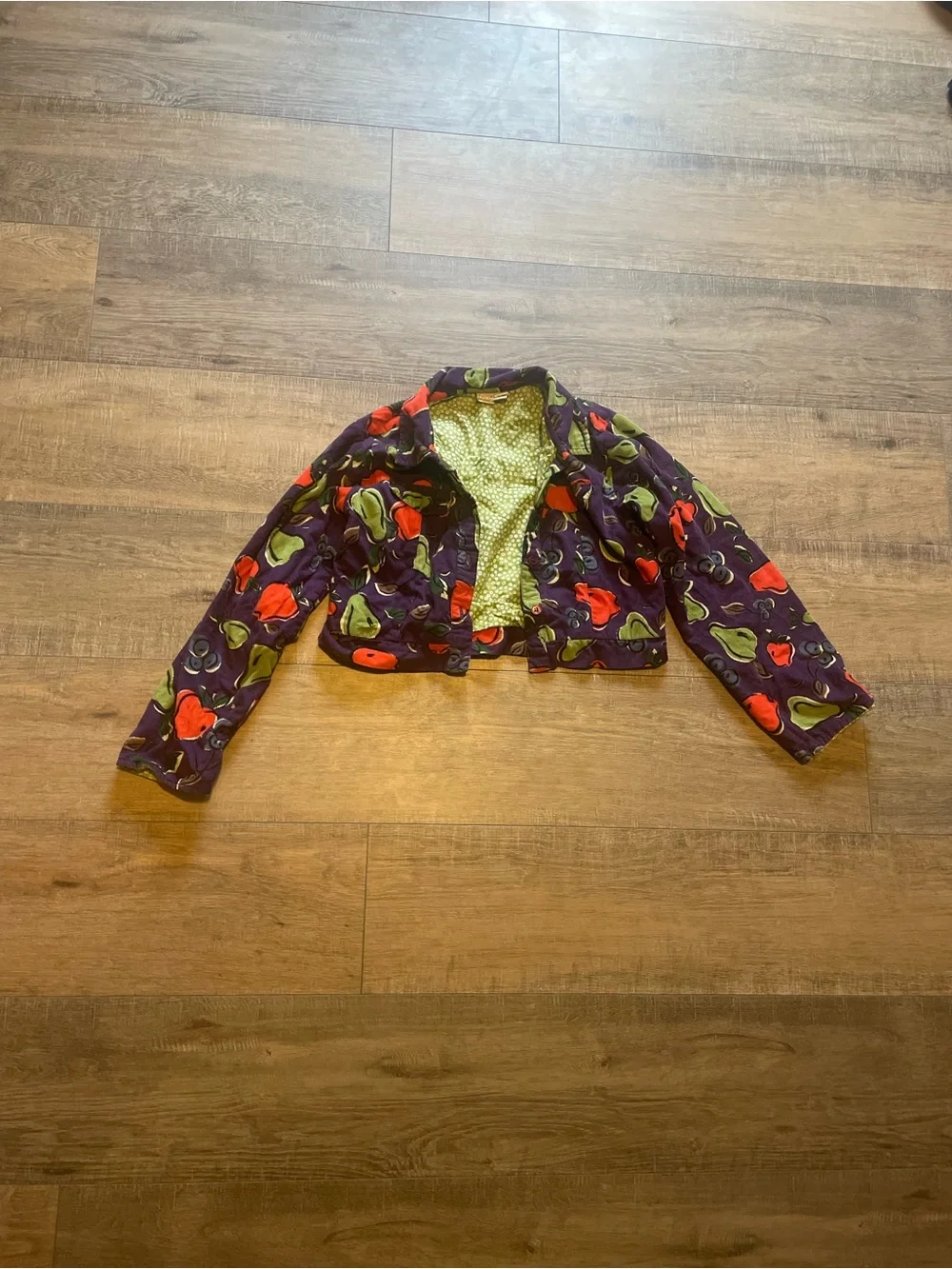 Vintage Kids Purple Fruit Corduroy Cropped Jacket - Lightweight Coat